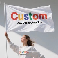Drapeau promotionnel personnalisé avec logo imprimé numériquement sur toile polyester verticale, taille sur mesure, double face, avec bande de fixation en toile.