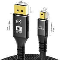 Cable Coaxial Mini USB DP, Conectores de Fibra Óptica Dorados, 8K, 2m, Malla de Nailon, Blindaje de PVC, HDR, para Computadora
