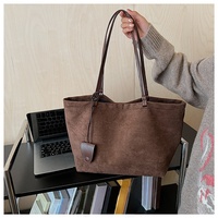 Tas Tangan Wanita Cokelat Bentuk Kotak, Ukuran Sedang, Bahan Kulit Nubuck, Tas Selempang Wanita, Tas Jinjing Sederhana Bahan Suede Berkualitas