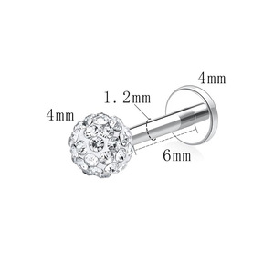 Piercing de Labio con Bola de Acero Inoxidable y Diamantes de Imitación para Cartílago de Oreja y Labio, 16G, Joyería de Moda - Product Image 2