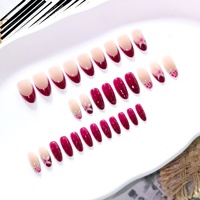 Ongles à presser 3D floraux rouge bordeaux style français, best-sellers transfrontaliers, pointes courtes en forme d'amande, vente en gros, logo personnalisé