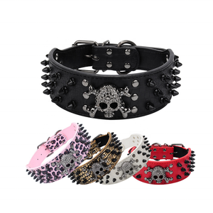 Remache de alta calidad personalizado oro picos cráneo PU cuero mascota Halloween estilo Punk <span class=keywords><strong>collar</strong></span> de perro - Product Image 1