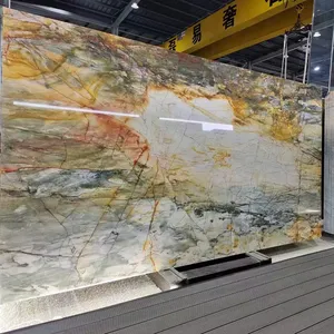 Golden leaf quartzite slab for feature wall panels decorative backlit marble wall feature wall panels/boards
