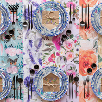 Assiettes en porcelaine Submerge in Oceanic Grace - Motifs marins enchanteurs en bleu et aux teintes colorées, compatibles lave-vaisselle et micro-ondes