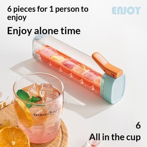 <span class=keywords><strong>Bac</strong></span> à glaçons 6 compartiments en <span class=keywords><strong>plastique</strong></span> PP de qualité alimentaire avec couvercle et bouton-poussoir, outil de cuisine pour congélateur et boissons - Product Image 4