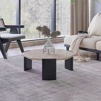 Table basse moderne en travertin naturel, bois massif, plateau plat, petite table basse pour salon, balcon familial, profil bas, table basse en marbre de célébrité