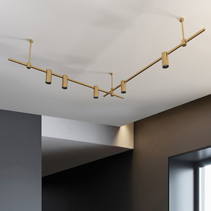 Modern Minimalist Vintage Gold <b>LED</b> <b>Light</b> Dimmable Brass Track Lighting for Restaurants - Product Image 3