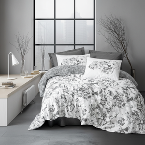 Florva Anthracite Dual <b>Single</b> Duvet Cover <b>Set</b> Cotton Box King <b>Bedding</b> Thick Floral Character Cartoon for Home 4 6 Pcs Available - Product Image 3