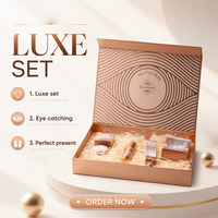 Boîte cadeau rigide magnétique en or rose personnalisée, couvercle intérieur gaufré, emballage cadeau de luxe pour cosmétiques et soins de la peau avec papier froissé