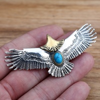 Vente en gros pendentif en argent sterling 925 personnalisé à la mode plume d'aigle doré massif avec monture en plaqué or turquoise