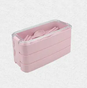3 Layer Tarwe Rietjes Kids Lunchbox Eco Vriendelijke Bento Box Draagbare Stapelbaar School Tiffin Doos