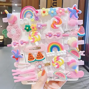 Horquillas de plástico con diseño de frutas y flores para niña, accesorios para el cabello de arcoíris de dibujos animados
