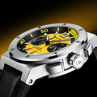 Montre automatique pour homme I&W, cadran jaune, chronographe, affichage de la date, bracelet sport, montre mécanique, vente flash