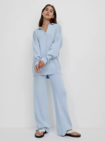 Pull en cachemire à col polo personnalisé, pantalon large, ensemble décontracté