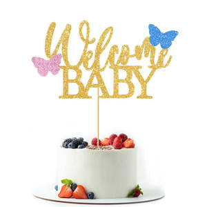 Décoration de gâteau à paillettes bleu-rose-or, garçon/fille, baptême, fête de bébé, fournitures pour fête de bébé - Product Image 2