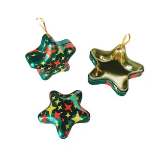 Маленькая металлическая жестяная коробка для шоколада с логотипом на заказ для рождественской подарочной упаковки, милые маленькие жестяные банки для сладостей в форме звезды