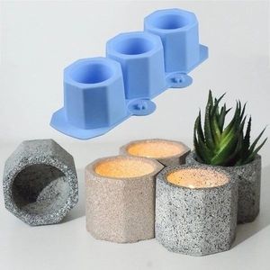 3 Holes Round Geometric Polygonal Concrete Flower Pot Vase Mold candle making <b>kit</b> Concrete candle mold home Decoration - Product Image 1