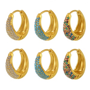 Pendientes de Aro Gruesos de Acero Inoxidable 18K Bañados en Oro con Zirconia de Colores y Efecto Lava, ¡Venta Caliente! - Product Image 1