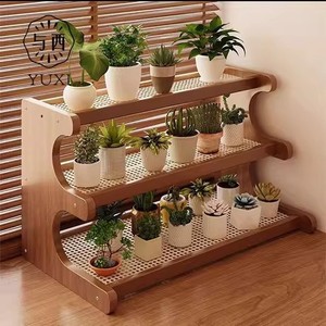 Yuxi Wooden Multi Layer <b>Plant</b> Stand For Desktop Indoor Garden Display Shelves Three Tier Bamboo Rattan <b>Frame</b> - Product Image 1