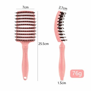 Vente chaude brosse à <span class=keywords><strong>cheveux</strong></span> de haute qualité grands peignes incurvés larges côtes fines rembourrées Nylon Design Compact poignée en paille de blé pratique - Product Image 2