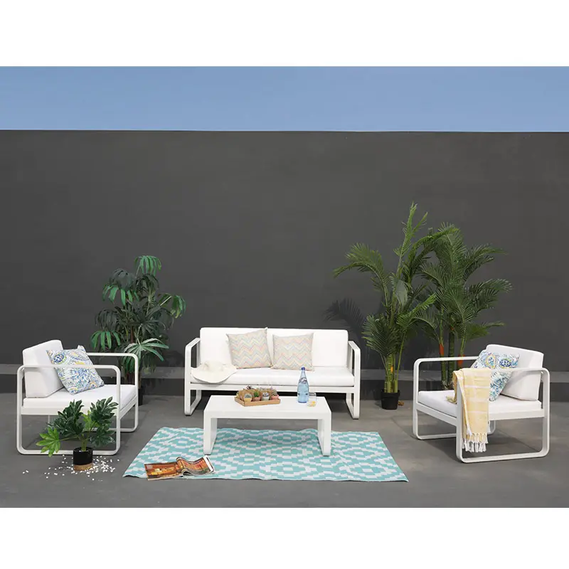 Садовые наборы для уличной мебели с подушкой, уличная мебель из алюминия, металлический диван для патио, набор мебели для сада