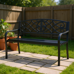 Panca da Giardino in Metallo 50 Pollici, Arredo Esterno Resistente, Design Tradizionale, Nero - Product Image 2