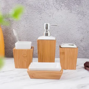 Nuevo estilo Simple útil calidad de productos de bambú de madera cuerpo loción champú caja de jabón para accesorios de baño