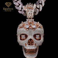 Pendentif Crâne Personnalisé de Luxe en Argent 925 Moissanite Sertie de Pierres, Collier Hip Hop Tendance pour Hommes, Idéal Streetwear et Soirées