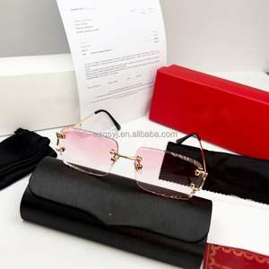 Bring a Box And a Receipt Famous Designer Rimless Sunglasses Unisex Diamond Cut UV400 Protection Luxury Sunglasses - Product Image 6