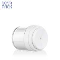 Emballage cosmétique sans air 15ml 30ml 50ml, pot à crème pompe sans air en acrylique blanc et bleu personnalisé, pot pompe sans air pour crème contour des yeux et sérum