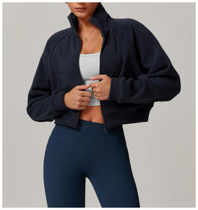 Chaqueta de gimnasio a prueba de viento con cuello levantado a la moda para mujer, abrigo de Yoga informal con cremallera y bolsillo grueso para mujer - Product Image 4