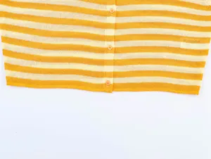 <strong>Orange</strong> Color Crew Neck Button up Striped Pattern Knitted Casual Fashion Sweater <strong>Cardigan</strong> for <strong>Women</strong> - Product Image 4
