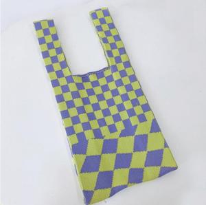 Bolso de mano de ganchillo y lana, tejido a cuadros, personalizado, estilo INS, moda coreana, entramado de punto, para compras, chaleco, bolso de hombro - Product Image 4