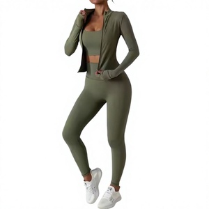 Combinaison longue pour femme vert olive, manches longues, fermeture éclair, taille haute, effet ventre plat, gaine sculptante, tenue de yoga et de sport, couleur unie - Product Image 4