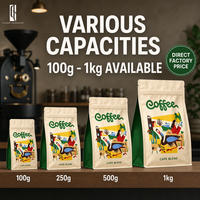 Ensemble de boîtes à café premium avec valve et fermeture éclair, sacs à fond carré en aluminium 250g 500g 1kg, emballage personnalisé avec impression sur mesure
