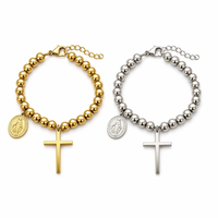 Bracelet chapelet en acier inoxydable 316L avec croix, médaille Vierge Marie, perles et fermoir mousqueton – Bijoux religieux pour femmes, vente en gros, personnalisation OEM