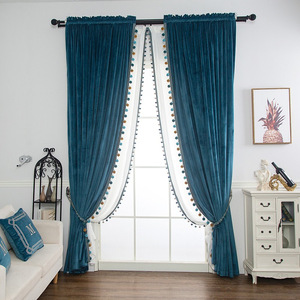 XinLan gros solide plaine <span class=keywords><strong>Pompon</strong></span> velours rideau salon chambre hôtel fenêtre velours rideau - Product Image 1