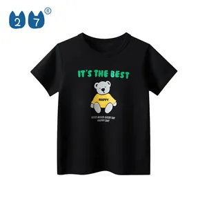 Ropa negra para niños, Camiseta 100% de algodón de manga corta teñida Lisa para bebés y niños de China