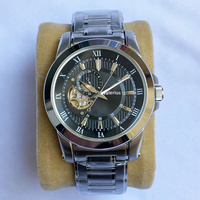 Jam Tangan Mekanik Valerius untuk Pria, Dial Hitam Berlubang Model Open Heart, Tali Baja