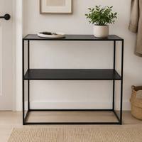 Table console en bois moderne avec étagère ouverte réglable en hauteur et rangement, taille personnalisable pour salon