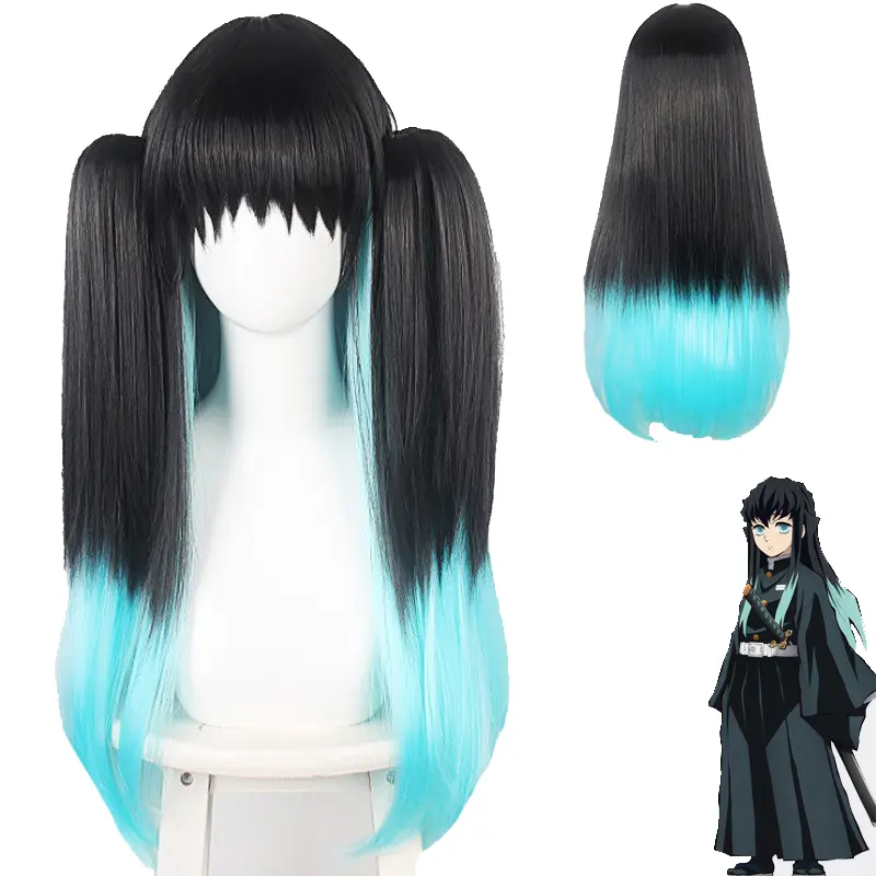 Anime Demon Slayer Kimetsu No Yaiba - Tokitou Muichirou Ponytails Wig Ponytails Heat Resistant Synthetic Hair Anime Costume Wigs