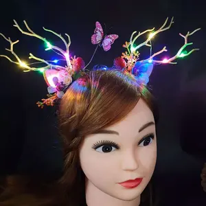 Luminous Elk Antler Headband Christmas Concert Forest Branch Deer Ear Headgear Hair Accessories Scenic Stage Show Photo Props