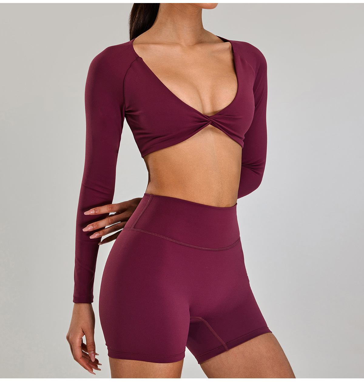 New Women's Yoga Fitness Long-sleeved V-neck Spandex/Nylon Quick-drying Breathable Tight T-shirt Autumn Casual