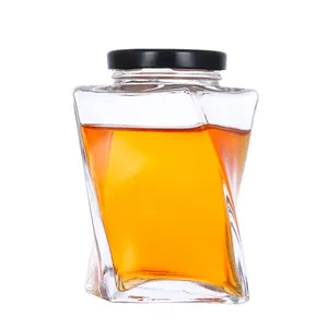 Jarra de vidro quadrada vazia ml, frascos de vidro pote de mel quadrado