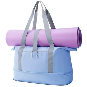 Polyester sec humide séparation gym fourre-tout sac polochon avec support de tapis de yoga sac boucle sac de voyage en nylon étanche