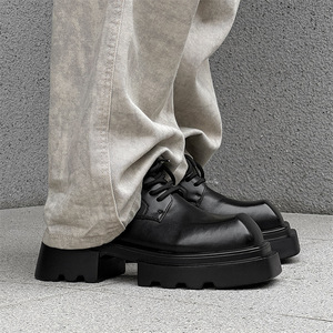 Großhandel Modische Herren-Derbyschuhe mit Dicker Sohle Schwarze Quadratische Spitze Schnür-Derbyschuhe Herren-Walkingschuhe - Product Image 3