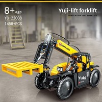 Série de véhicules d'ingénierie à blocs de construction assemblés Xinyu transfrontaliers, chariot élévateur télécommandé YC-22008 en plastique ABS, 14+