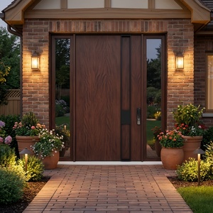 <span class=keywords><strong>Puerta</strong></span> Pivotante de Entrada de Madera Sólida de Roble y Caoba con Acabado Premium, con 2 Paneles Laterales de Madera - Product Image 2