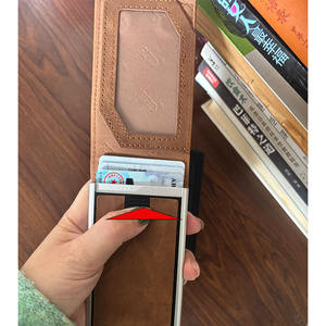 Magnetic Wallet Aluminum pop <strong>Card</strong> Holder Leather Wallet with Rfid - Product Image 4