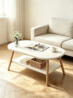 Table à thé ovale minimaliste à 2 niveaux en marbre pour petite cour, table de balcon à plateau elliptique, meuble plat et portable